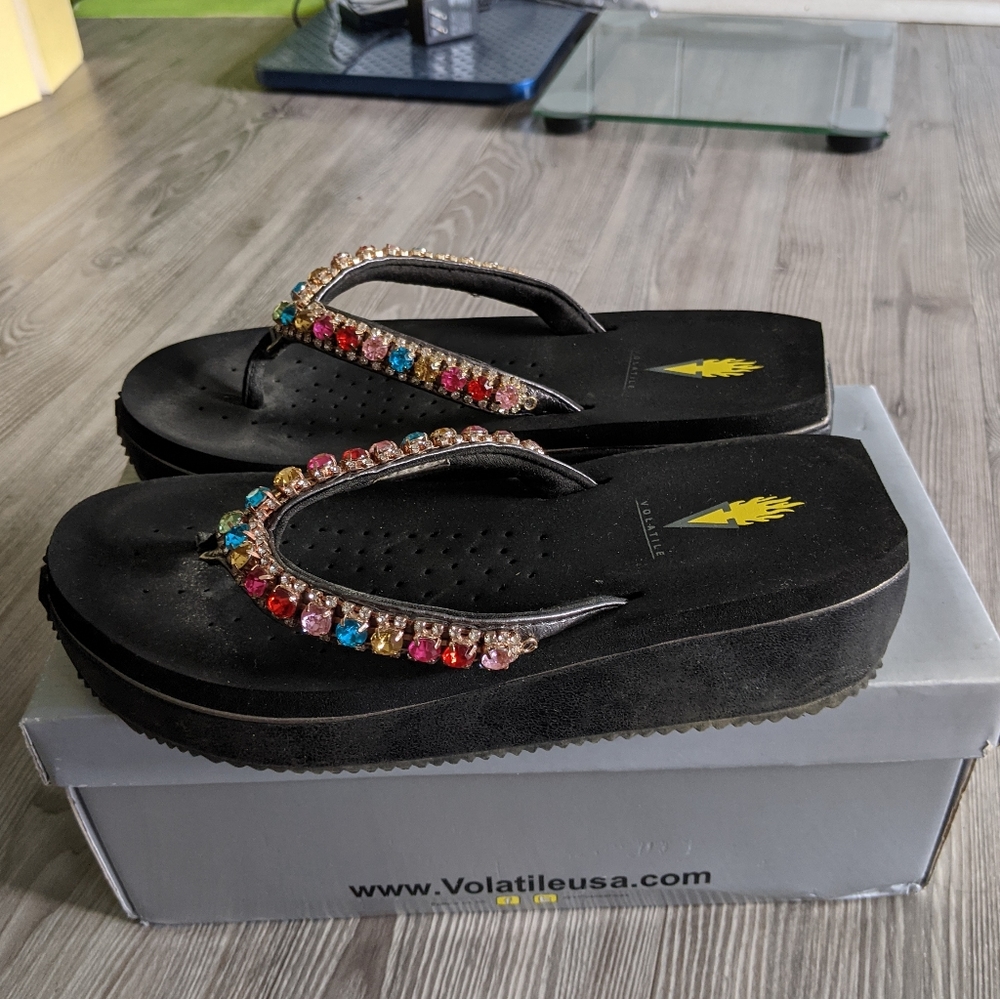 Volatile Rhinestone Wedge Sandal Size 8